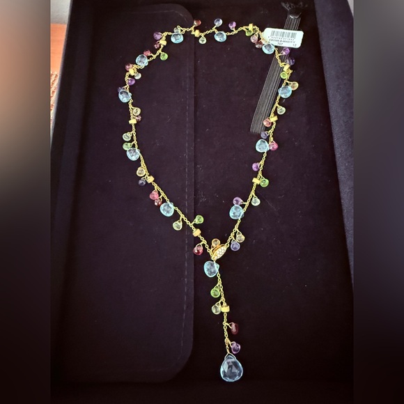 Marco Bicego Paradise 18K Yellow Gold Diamond & Gemstone Lariat Necklace 17" - Picture 5 of 10